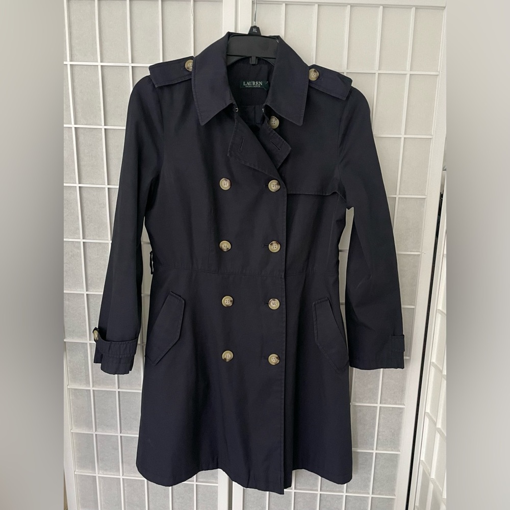 Ralph Lauren Trench Coat Belted Double Breasted Blue Medium